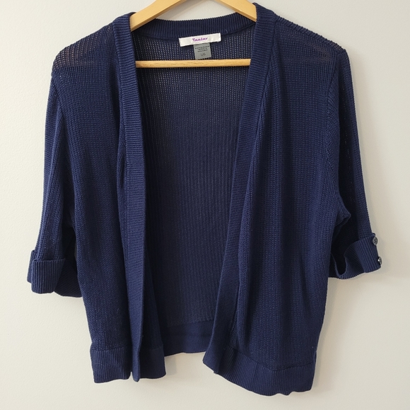 TanJay Women's Blue Knit Cropped Cardigan Sweater - Picture 2 of 10